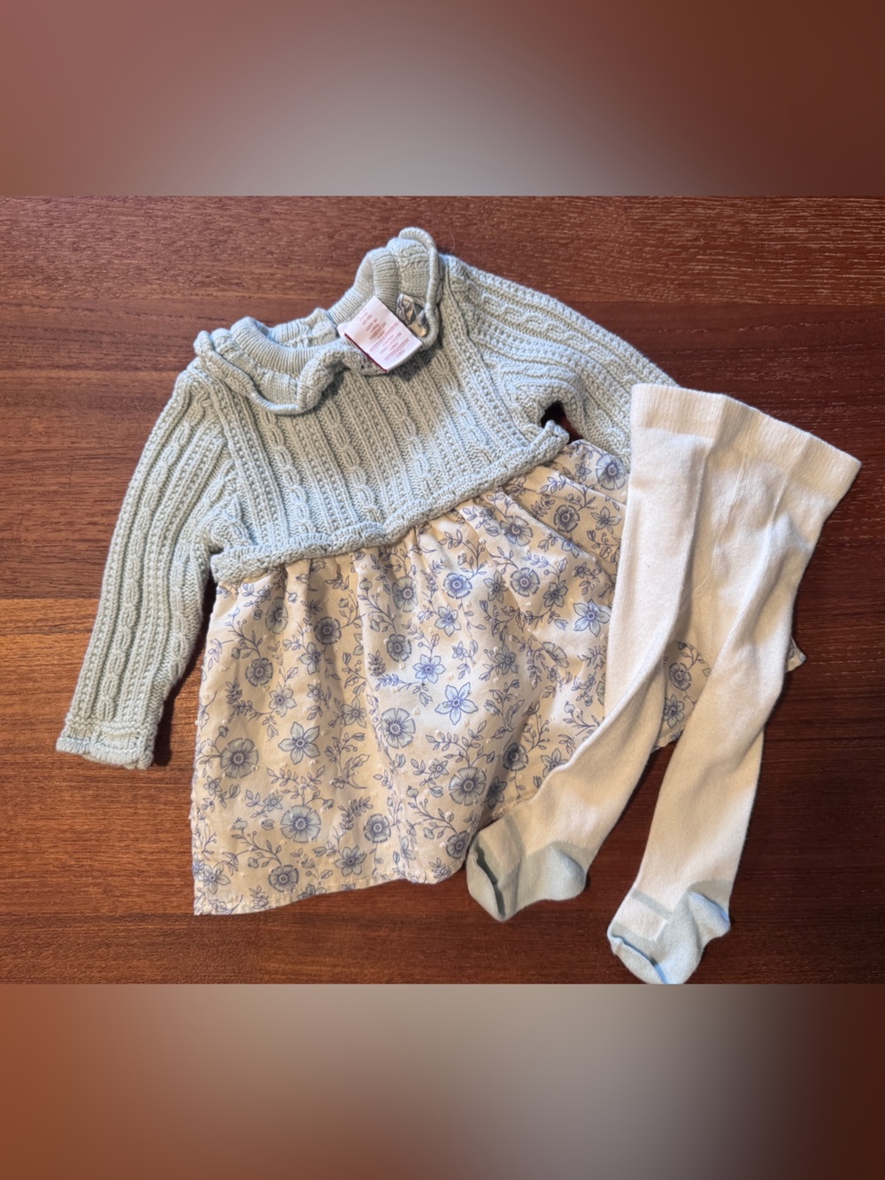 Shabby Chic Cream Cable Knit Top with Subtle Blue Tint